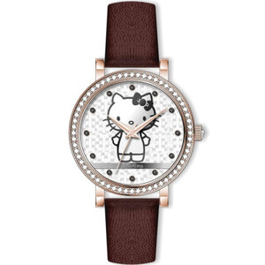 ساعة نسائي من هالو كيتي 19028 جلد بني