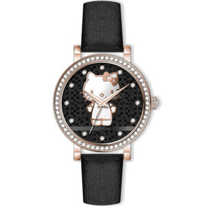 ساعة نسائي من هالو كيتي 19028 جلد اسود