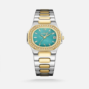 ‎  ساعة نسائية بسير ستيل بلون فضي  وذهبي